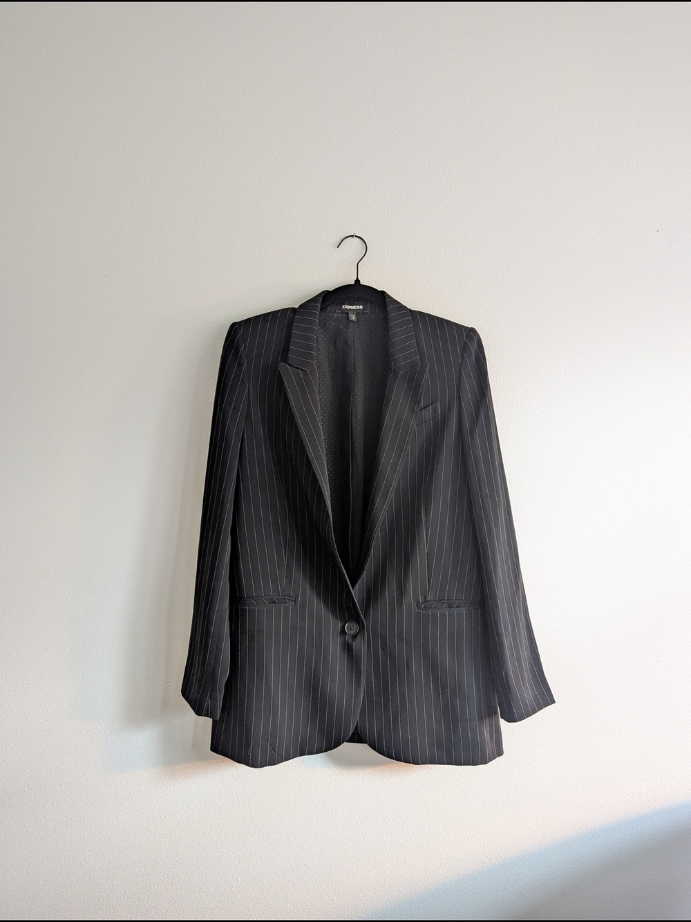 Express Black Oversized Pinstripe Professional Blazer with Single Button